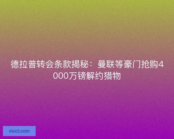 德拉普转会条款揭秘：曼联等豪门抢购4000万镑解约猎物